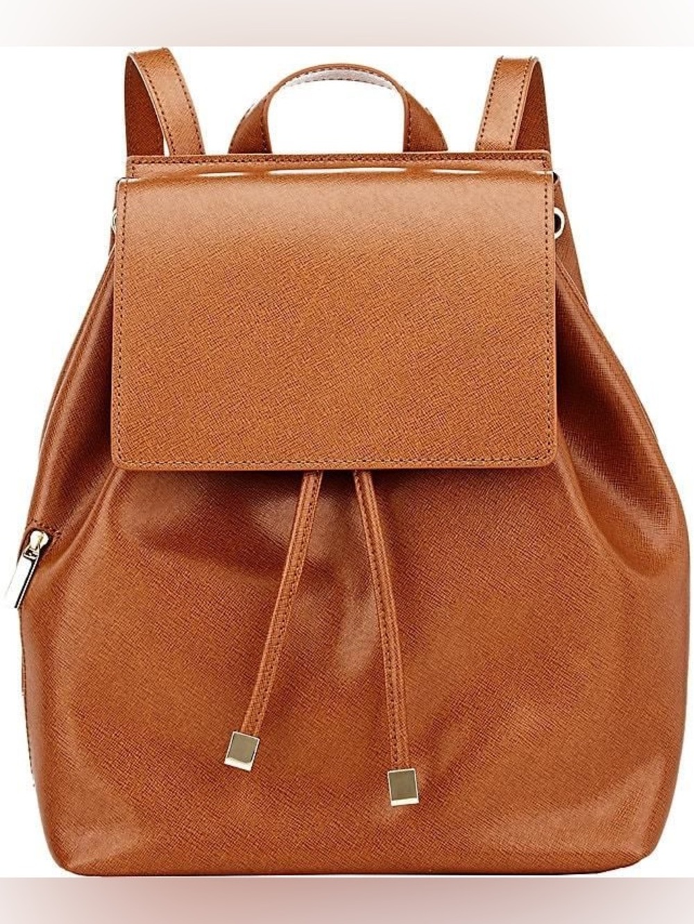 Barneys New York Leather Backpack Cognac Brown Minimalist Drawstring Bag
